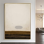 cheap Abstract Paintings-Minimalist Calming Landscape Painting On Canvas Large Contemporary Monochromatic Artwork Vertical Wall Decor Brown Beige Canvas Art