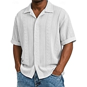 Χαμηλού Κόστους Ανδρικά Smart Casual πουκάμισα-Ανδρικά Πουκάμισο Υφή Πουκάμισο με κουμπιά Πουκάμισο ζακάρ Μαύρο Λευκό Πράσινο Ανοικτό Βαθυγάλαζο Βυσσινί Κοντομάνικο Γεωμετρικό Πέτο Καθημερινά ΕΞΩΤΕΡΙΚΟΥ ΧΩΡΟΥ Ζακάρ Ρούχα Κομψό στυλ street