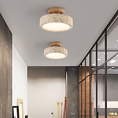 voordelige Ring &amp; Rond Ontwerp-armatuur Japanse wabi-sabi 1 lichtpunt E26 natuurlijk geel travertin plafondlamp Scandinavische crème stijl massief houten voet plafondlampen b &amp;b entreehal gangpad ingang balkon plafondverlichting