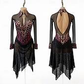 economico Abiti da Pattinaggio Artistico-Abito da pattinaggio artistico Per donna Pattinaggio sul ghiaccio Vestito Nero Patchwork Schiena aperta Elasticizzato Allenamento Competizione Vestiti da pattinaggio sul ghiaccio Classico Cristallo