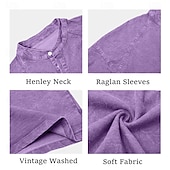 billige Uformell Henley T-skjorte-Herre T skjorte Deminskjorte 100% bomullssyre-vaskeskjorte Kortermet Høy krage Henley Vår sommer Sommer Vår عادي Årgang Gatemote Fritid Vasket Raglan Ermer Avslappet Hjem Gate Lyseblå Svart Rosa Topp