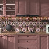 cheap Tile stickers-24PCS Peel and Stick Tile Stickers, Moroccan Pattern PVC Wall Decals, Self-Adhesive Removable Wallpaper for Renters, for Bedroom Bathroom Cabinet, Easy Installation