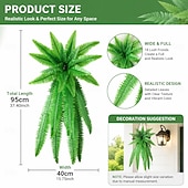 tanie Rośliny sztuczne i zieleń-Sztuczna, wisząca paproć bostońska, odporna na promieniowanie UV, realistyczna, sztuczna roślina do użytku na zewnątrz, sztuczne paprocie, sztuczne paprocie, sztuczne rośliny, sztuczna paproć bostońska do dekoracji okna na werandzie