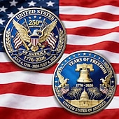 preiswerte U.S. 250. Jahrestag-Gedenkmünze zum 250. Jahrestag der Unabhängigkeit der USA, patriotische Medaille (1776–2026) mit Weißkopfseeadler, Mount Rushmore und Freiheitsglocke &amp;Feuerwerk, historisches Sammlerstück, Geschenk