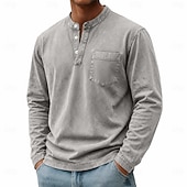 abordables T-shirt Henley décontracté-Homme Chemise Henley Chemise 100% coton délavée à l'acide T-shirt manche longue Vintage Rétro Vintage Occasionnel Le style rétro Lavé Henley Occasionnel Printemps Automne Toutes saisons Marron fonc