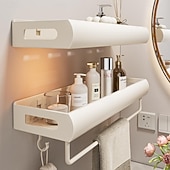 baratos Conjunto de acessórios de casa de banho-Prateleira de parede para banheiro, estilo creme, 30/40/50 cm – organizador para pia e vaso sanitário, sem necessidade de furar, economiza espaço, durável, fácil de instalar, perfeito para organizar o
