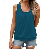 economico Serbatoio Semplice-Per donna Canotta Maglietta senza maniche Maglietta Arricciato Tinta unica Elegante Classico Casual Senza Maniche Girocollo Top Regolari Quotidiano Uscire Weekend Blu Nero Verde militare Azzurro cielo