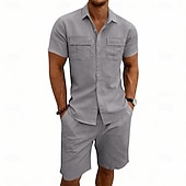 economico Camicie di lino-Per uomo Camicia di lino Due pezzi Set Camicia E Shorts Shorts di Lino Shorts da Spiaggia Impostare Semplice Quotidiano All'aperto Vacanza Collo ripiegato Manica Corta Estate Moda Casual Confortevole