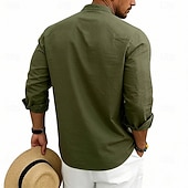 cheap Vacation-Men's Shirt Linen Shirt Popover Shirt Summer Shirt Beach Shirt Geometric Casual Vacation Black White Pink Navy Blue Long Sleeve Stand Collar Summer Spring Clothing Apparel Buttons