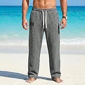 abordables pantalones casuales-Hombre Pantalones Pantalones casuales Pantalones anchos Pantalones texturizados Jacquard Correa Pierna recta Geométrico Plano Comodidad Longitud total Casual Diario Exterior Vacaciones Moda Azul