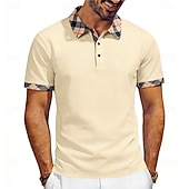 abordables Polo clásico para hombre-Hombre Camisetas polo Casual Negocio Diseño Manga Corta Básico Moderno Plaid Ligero Botones Verano Primavera Ajuste regular Azul Piscina Negro Blanco Rojo Azul Marino Albaricoque Camisetas polo