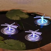 abordables Éclairage subaquatique-Lot de 2 lampes flottantes LED solaires colorées en forme de papillon et de libellule, idéales pour décorer un jardin, une fontaine, une piscine ou un bassin.