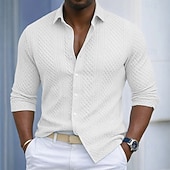 ieftine Cămăși casual inteligente pentru bărbați-Bărbați Cămașă Cămașă casual Camașă cu nasturi Cămașă Jacquard Negru Alb Kaki Gri Albastru Deschis Manșon Lung Simplu Guler Cămașă Casual Zilnic Îmbrăcăminte Elegant Modă Casual