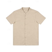 お買い得  休暇-男性用 シャツ サマーシャツ ビーチシャツ コットンリネンシャツ 純色 カジュアル アウトドア ブラック ホワイト ネイビーブルー カーキ色 半袖 スタンド 夏 春 衣類 ポケット