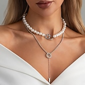 billige Halskjeder-Halskjede Perle Perle Dame Elegant Multi Layer Halskjeder Til Daglig