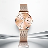 economico Orologi al quarzo-Orologio da donna in oro rosa, impermeabile, con cinturino in maglia d'acciaio inossidabile, elegante quadrante a raggiera e datario. &amp;diamanti, orologio elegante da lavoro, regalo per anniversario