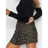 economico Gonne grafiche-Per donna Gonna in finta pelle scamosciata Moda Casual Mini Vita Alta Gonne Leopardo Stampato Micro-elastico Quotidiano Streetwear Marrone Verde Beige Primavera