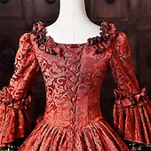 cheap Dresses-Rococo Baroque Ball Gown Floor Length Dress Ball Gown Long Sleeves Princess Bridal Sequins Floral Ball Gown Square Neck Fancy Dress Women's Royal Halloween Carnival Masquerade Prom Tea Party Party