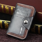 cheap Card Holders &amp; Cases-2 Pack Men's Wallet Vintage Retro Bifold PU Leather Purse, Distressed Riveted Short Wallet with Snap Button Closure, Card Holder for Men Boyfriend Father Gift, Brown/Charcoal