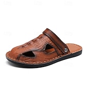 economico Sandali casual-Sandali da pescatore da uomo marroni con texture coccodrillo, cinturino posteriore, traspiranti, aperti, comodi, scarpe estive, calzature casual retrò da uomo, adatte per gite in spiaggia e viaggi di vacanza.