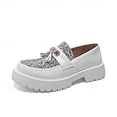 billige Loafers-Herre hvite glitter dusk loafers slip-on tykke såler pensko moteriktige formelle sko til bryllup, fester, banketter, skoleball og statement-antrekk