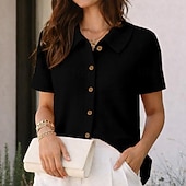 economico Bluse Semplici-Per donna Camicia Camicia a nido d'ape Camicia casual Camicia con Bottoni Bottoni Tinta unica Semplice Vacanza Moda Quotidiano Manica Corta Collo ripiegato Top Regolari All'aperto Abbigliamento