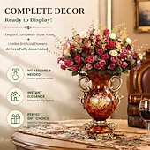 billige Kunstig blomst-europeisk kunstig vintage blomsteroppsats vasesett gyllen harpiksvase falsk blomst, luksuriøs europeisk stil hjemmeinnredning, bordblomsteroppsats for stue, kontor, hotell, inngangsparti