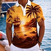 abordables Polo hawaiano para hombre-Hombre Palmera Camisas polo hawaianas Manga Corta Camisas de polo Diseño Casual Ropa Deportiva Ropa Cotidiana Ropa de vacaciones Impresión 3D Botones Malla Transpirable Primavera verano Azul Piscina