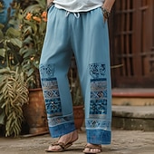 economico Pantaloni casual stampati da uomo-Per uomo Motivo Geometrico Etnico Pantaloni Pantaloni casual Pantaloni Larghi Misura del girovita medio Vintage Retrò Casa All'aperto Vacanza Coulisse elastica in vita Pantaloni tipo lino con tasche