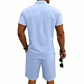 economico Camicie di lino-Per uomo Camicia di lino Due pezzi Set Camicia E Shorts Shorts di Lino Shorts da Spiaggia Impostare Semplice Quotidiano All'aperto Vacanza Collo ripiegato Manica Corta Estate Moda Casual Confortevole