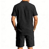 baratos Camisa Algodão Linho-Homens Camisa de linho 2 Peças Conjunto de camisa E Bermuda Cargo Calção Shorts de linho Definir Tecido Diário Ao ar livre Férias Aberto para a Lateral Manga Curta Verão Moda Casual Confortável Roupa