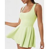 cheap Women's Tennis Dress-Women's Solid Colored Tennis Dress with Shorts Sports Dress Sleeveless Pocket Elastic Sweat-Wicking Breathable Tennis Golf Running Scoop Neck Dress Black White Green Tennis Clothing