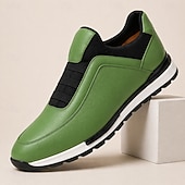 voordelige Premium lederen sneakers-Witte leren instapsneakers voor heren met zwarte accenten, lichtgewicht lage casual schoenen, ademend comfort voor dagelijks gebruik, wandelen en weekenduitjes.