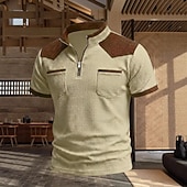 cheap Men's Classic Polo-Men's Waffle Polo Shirts Polo Shirts Daily Outdoor Quarter Zip Short Sleeve Fashion Basic Color Block Zipper Lightweight Summer Spring Tailored Fit Black White Navy Blue khaki Gray Waffle Polo Shirts