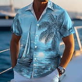 voordelige Tropische planten-Voor heren Kokosnootboom Natuur &amp; Landschappen Zonsondergang Hawaiiaans overhemd Tropische shirts Aloha-shirt Korte mouw Hawaii Strandvakantie Zomer Lente Strijkijzer 3D-afdrukken Overhemden met