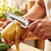 abordables Utensilios de cocina y gadgets-Pelador de verduras con mango de madera y abridor de botellas, pelador de verduras multifuncional para la cocina, utensilio de cocina para pelar frutas, calabazas, patatas, zanahorias y otras
