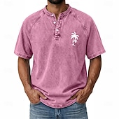 billiga Vintage &amp;amp; Retro-Herr Kokosnötsträd T-shirt Deminskjorta Tvätta skjorta i 100 % bomull Kortärmad Vintage Streetwear Ledigt Ledigt Hem Gata Höst vinter Sommar Vår Svart Rosa ljusgrön Grå Ljusblå Hög krage Henley