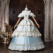 cheap Dresses-Rococo Baroque Ball Gown Floor Length Ball Gown Choker Short Sleeves Princess Bridal Royal Attire Off the Shoulder Ball Gown Square Neck Fancy Dress Women's Royal Halloween Carnival Masquerade Prom