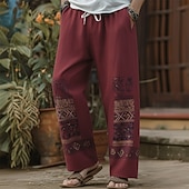economico Pantaloni casual stampati da uomo-Per uomo Motivo Geometrico Etnico Pantaloni Pantaloni casual Pantaloni Larghi Misura del girovita medio Vintage Retrò Casa All'aperto Vacanza Coulisse elastica in vita Pantaloni tipo lino con tasche