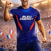 preiswerte Lauf-T-Shirts &amp; Tanktops-Unisex Geometrisch Frankreich Fußball-Sommer Global Match Pullover-Oberteile Trainingshemd Laufshirt Sommer Farbblock Kurzarm UPF 50 Schnelltrocknend Atmungsaktiv Leger Laufen Joggen Fitness Blau