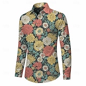 abordables Tapas-Retro Antiguo Años 70 Camisas Camisa hawaiana Larga Hippie Floral Disfraz Hombre Mascarada Festival de Música Fiesta Ropa Cotidiana Adulto Camisas