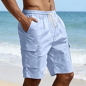 cheap Holiday-Men's Cotton Linen Shorts Shorts Summer Shorts Beach Shorts Drawstring Pocket Elastic Waist Plain Comfort Breathable Knee Length Outdoor Beach Vacation Vacation Fashion Black White Inelastic