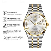 economico Orologi meccanici-Orologio automatico da uomo - lussuoso orologio da polso automatico da lavoro in acciaio inossidabile bicolore oro con datario, impermeabile, luminescente, regalo elegante per marito, papà e figlio