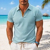 abordables Polo Clásico para Hombre-Hombre Polo de seda helada seersucker Con Texturas Casual Vacaciones Clásico Manga Corta Moda Básico Plano Botones Enfriamiento Primavera verano Azul Piscina Negro Blanco Gris Polo de seda helada