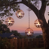 ieftine Lumini de cale și lanterne-Lumânări solare metalice cu sferă de lumină, lumini decorative suspendate din fier forjat, lumini LED solare pentru exterior, lumini pandantive pentru grădină și terasă, potrivite pentru grădini,