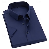 Недорогие Men's Dress Shirts-Men's Shirt Dress Shirt Button Up Shirt Plain Daily Business Light Blue Black White Pink Short Sleeve Turndown Spring All Seasons Clothing Apparel