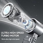 billiga Handhållna fläktar-Handhållen kallkompressfläkt, 199 vindhastigheter bärbar mini-personlig fläkt, digital LED-display, 90° hopfällbar USB-laddningsbar liten turbofläkt för sommarresor vandring smink, silver/svart