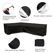 رخيصةأون أغطية أثاث الفناء-أغطية أثاث الحدائق على شكل حرف L، مقاومة للماء والغبار، مناسبة لأثاث الحدائق الخارجية، لحماية الأرائك والأثاث الخارجي، وواقيات العشب الشتوية (215 × 215 × 87 سم، أسود)