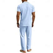 economico Camicie di lino-Per uomo Camicia di lino Due pezzi Set Camicia E Pantaloni di Lino Pantaloni Pantaloni casual Impostare Semplice Quotidiano All'aperto Vacanza Collo ripiegato Manica Corta Estate Moda Casual