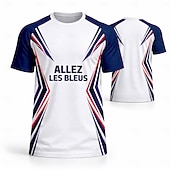  Men's Soccer Jersey Shirt White France Style Fan Tee Breathable Mesh Athletic Top "Allez Les Bleus" Graphic Quick Dry Performance Shirt UPF50+ Tournament Game Day